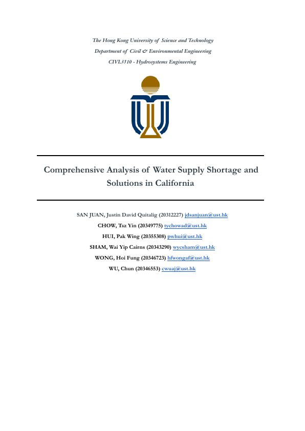 Comprehensive Analysis of Water Supply Shortage and Solutions in California